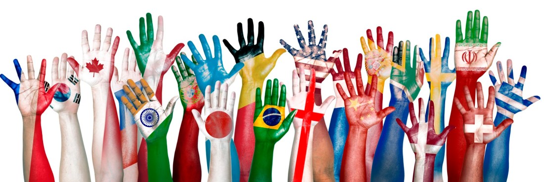 Group of Diverse Flag Painted Hands Raised